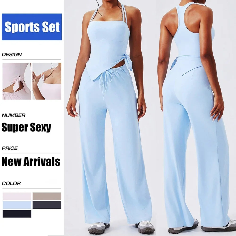Cloud Hide Blue Yoga Suit Gym for Women Pilates Fitness Set Sports Tracksuit Bra Top Pants Workout Outfits Running Dance Clothes